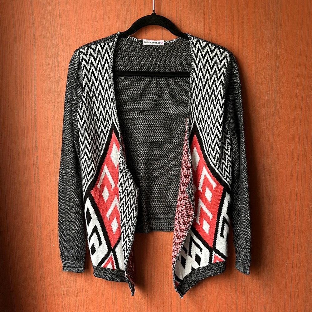 Body Central Geometric Patterned Black and Red Women's Sweater S/M